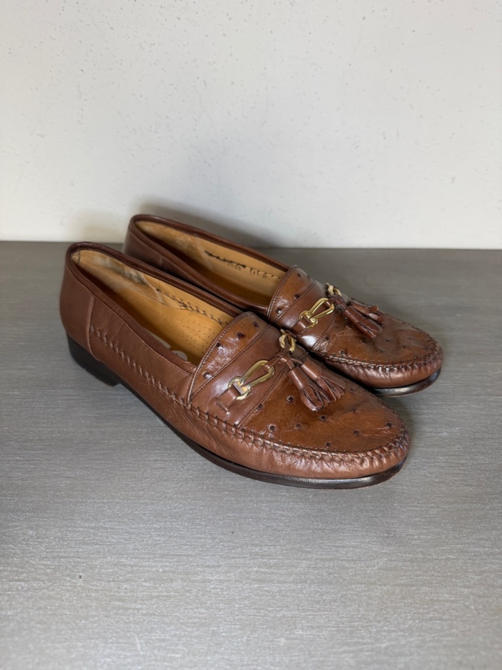 Vintage Mezlan Exotic Genuine Ostrich Leather Loafers Men’s 9 M Brown Spain Rare